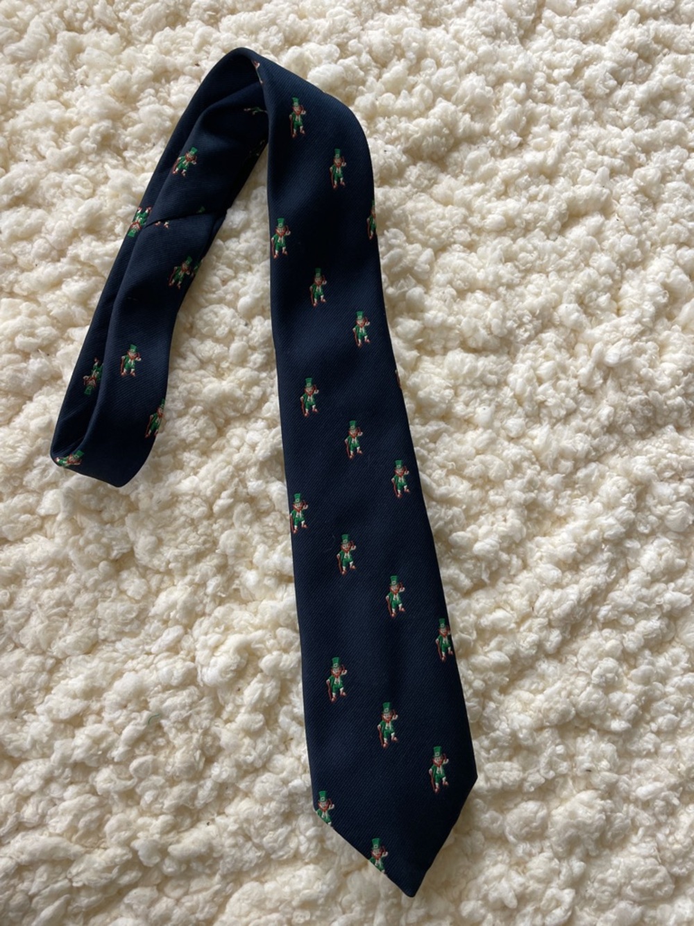 Cape Cod Neckwear Navy Blue Novelty Men's Tie with Green Leprechauns